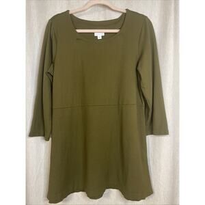 J Jill Pointe Tunic Top - Dark Moss Green - 3/4 Sleeve/Round Neck - Size Medium